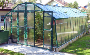 Vario Stahl Gewächshaus Maxi 4,5 Nörpelglas 4mm BxL 426x452cm 19m² grün